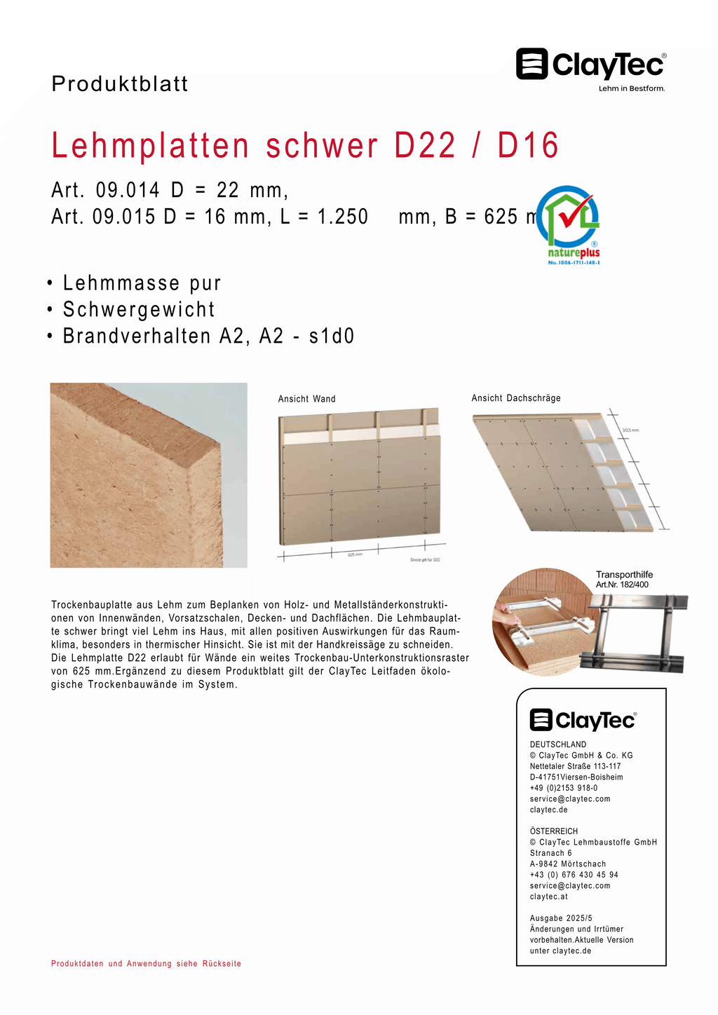 Lehmbauplatte schwer 22mm