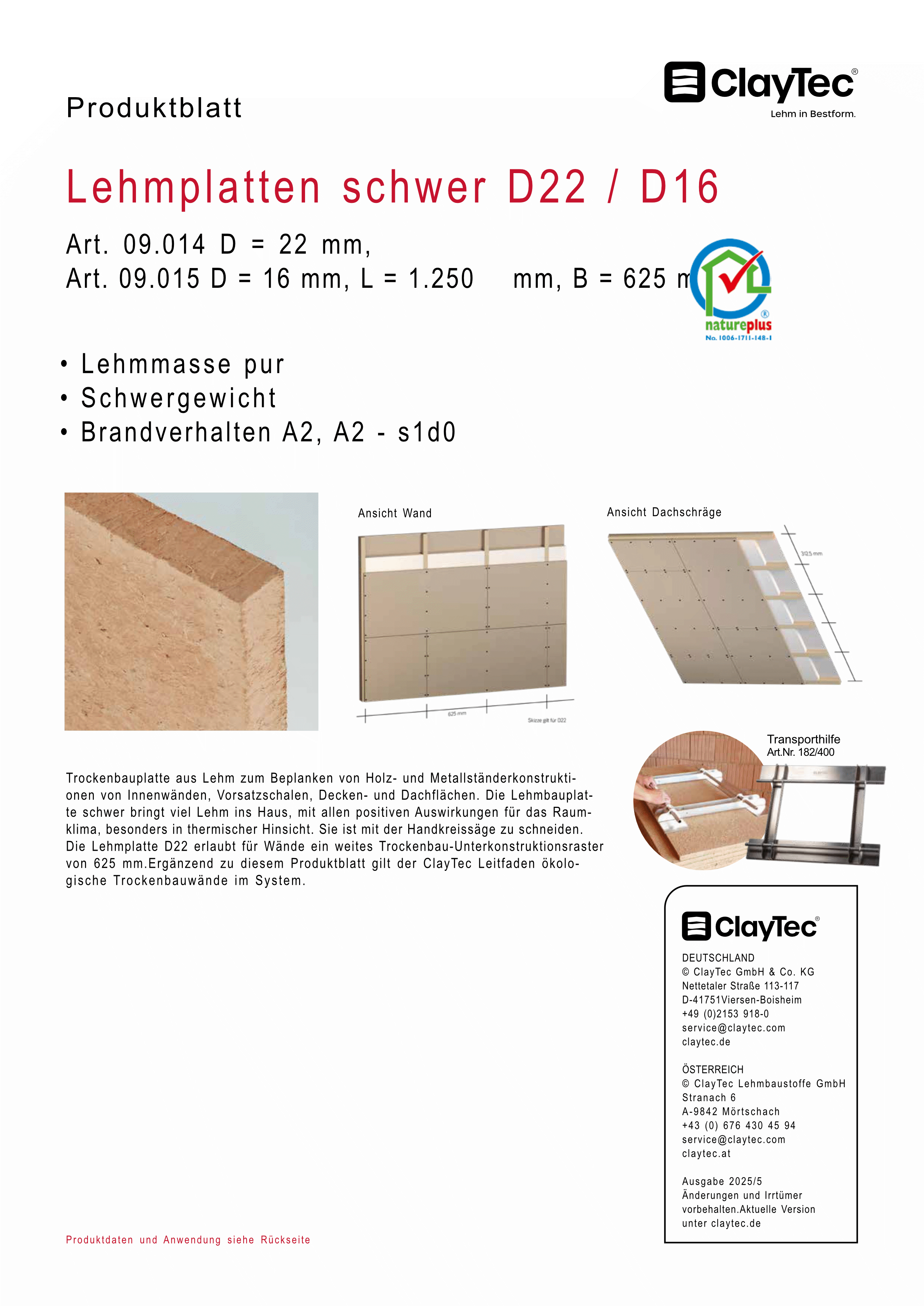 Lehmbauplatte schwer 22mm